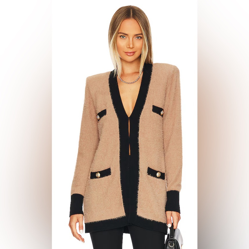 L'AGENCE Elin Four Pocket Cardigan in camel and black